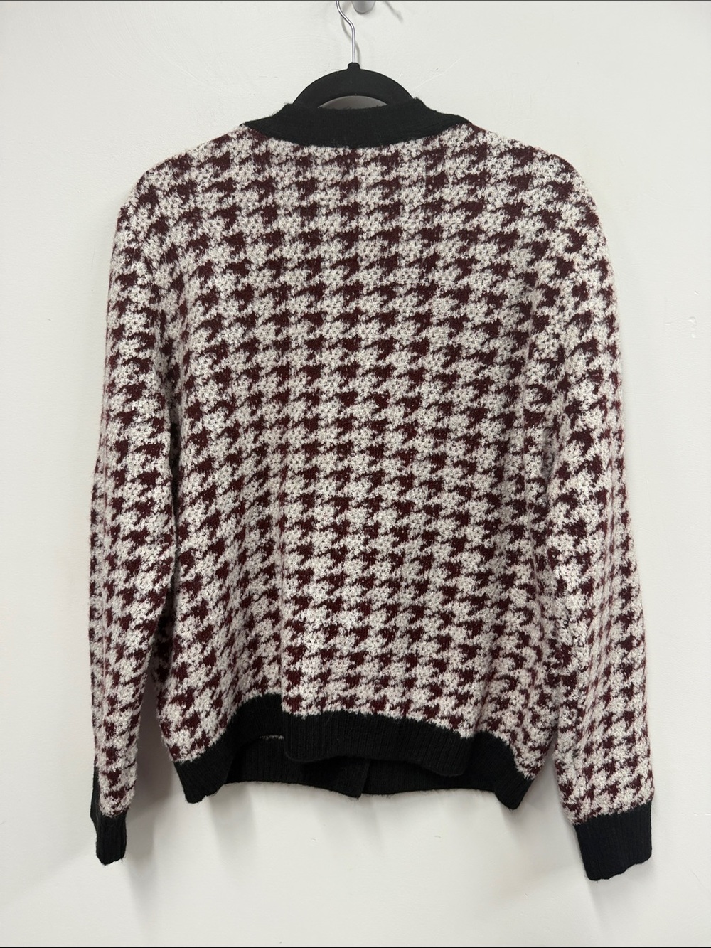 Anthropologie Maeve Houndstooth Knit Cardigan in Burgundy & Cream L - Picture 6 of 7